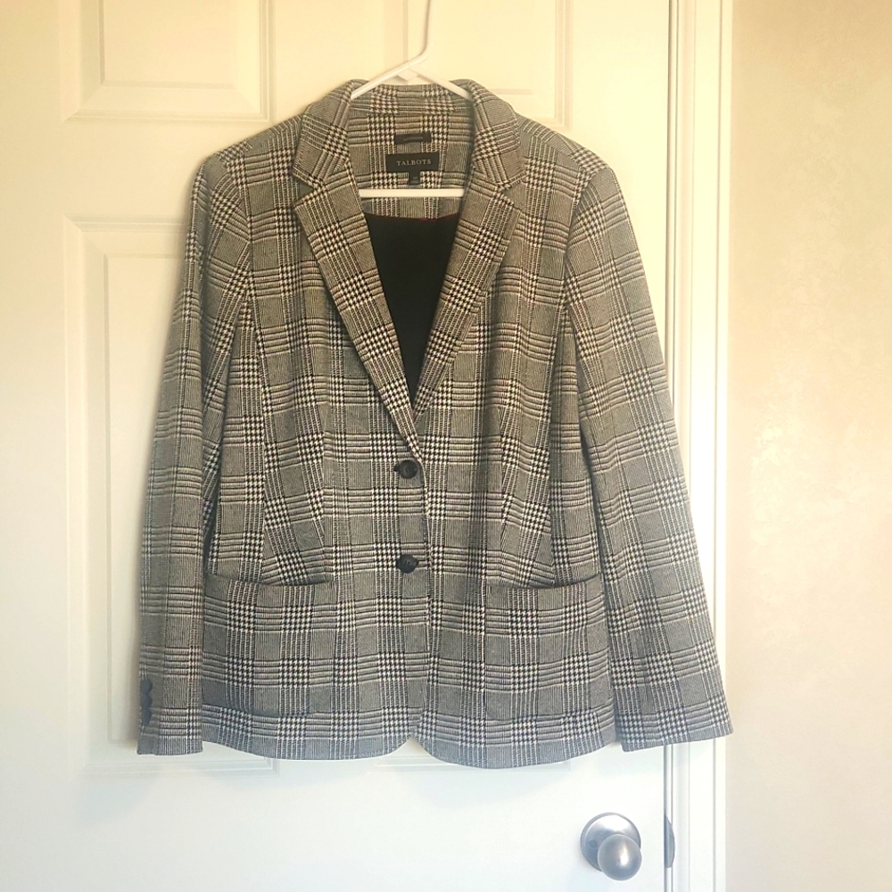 Talbots Black and White Plaid Blazer